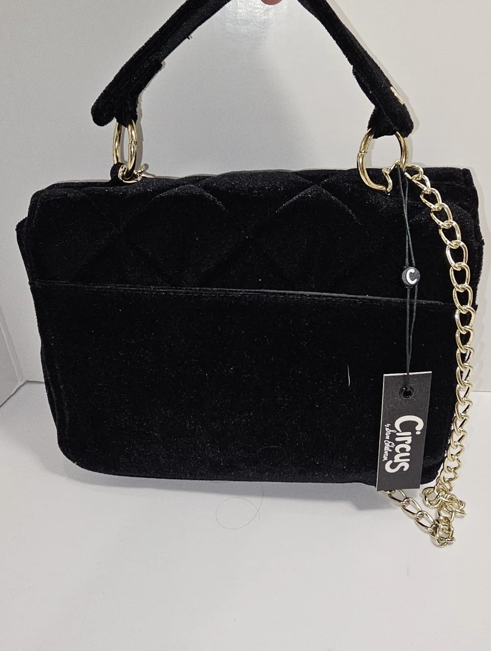 ​NWT Circus by Sam Edelman Black Velvet Quilted Crossbody Gold Star Boho Chic